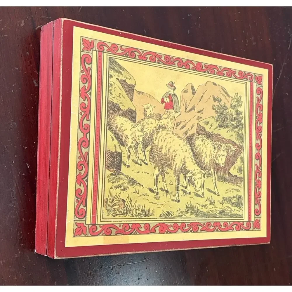 German Folk Art Wooden Box Alpine Shepherd Sheep Putz Style Trinket Decor